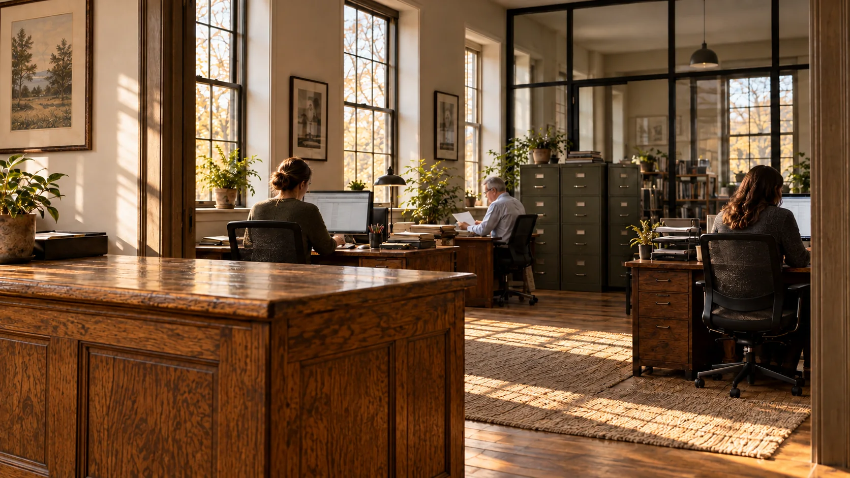 The established office maintained and in use by colleagues across generations